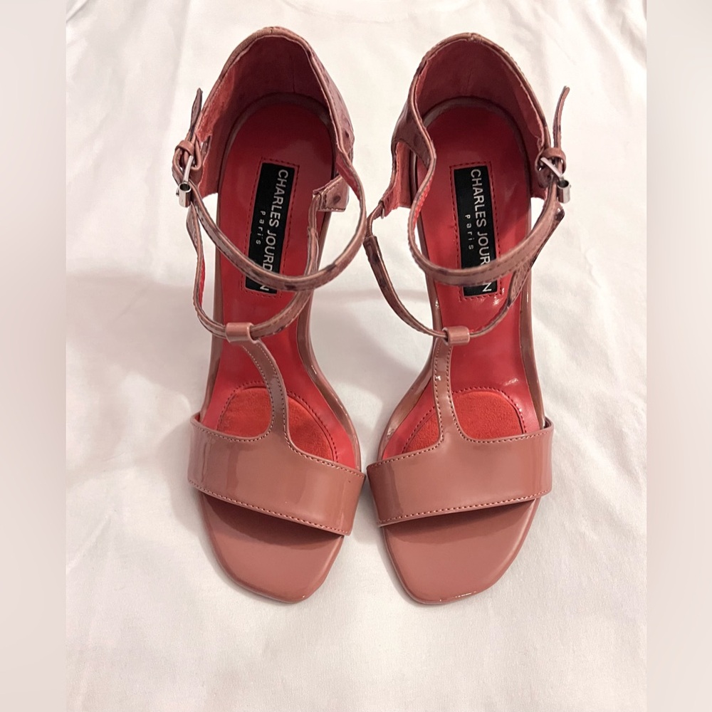 (NEW) Charles Jourdan Red Sandal in Ostrich Leather, 5M